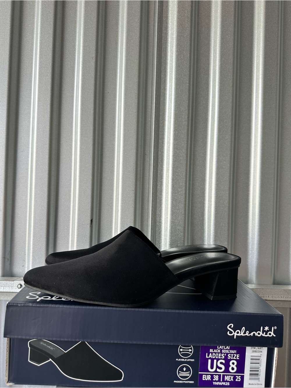 Splendid Black Suede Heeled Mule size 8